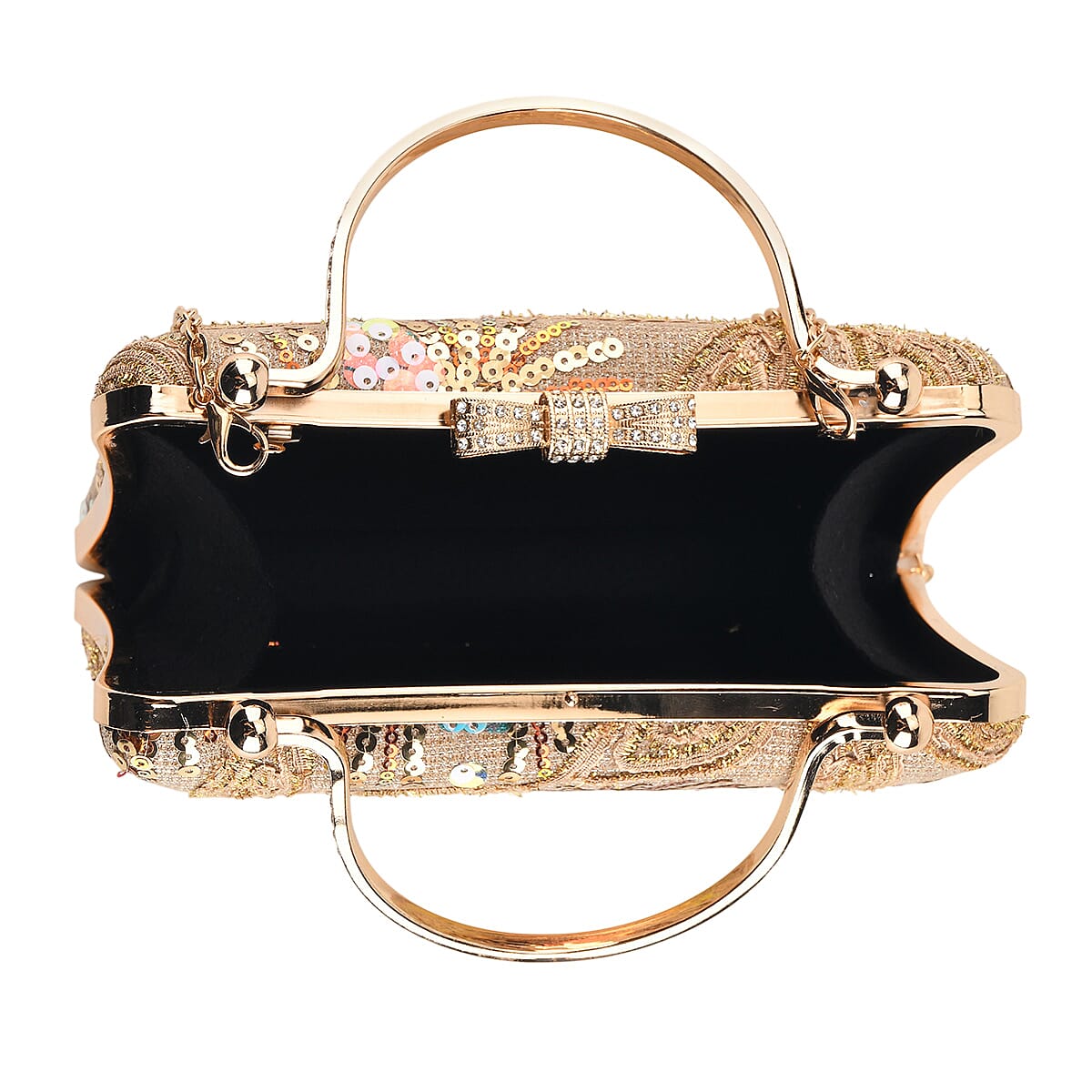 La Marey Gold Faux Leather Sequin Phone Bag with Shoulder Strap