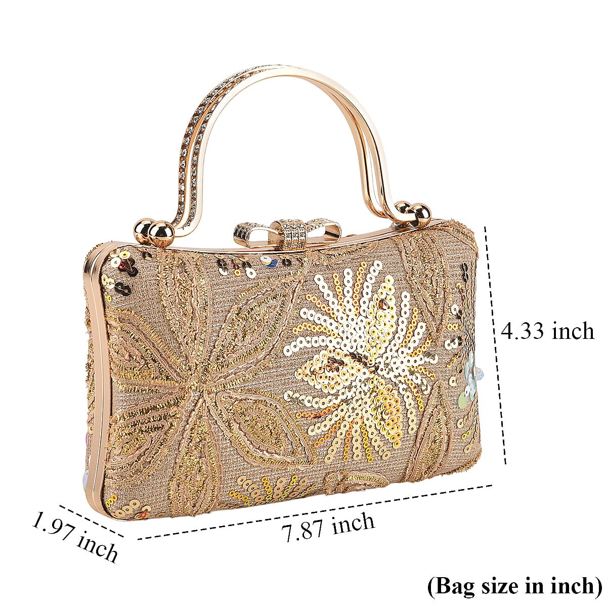 La Marey Gold Faux Leather Sequin Phone Bag with Shoulder Strap