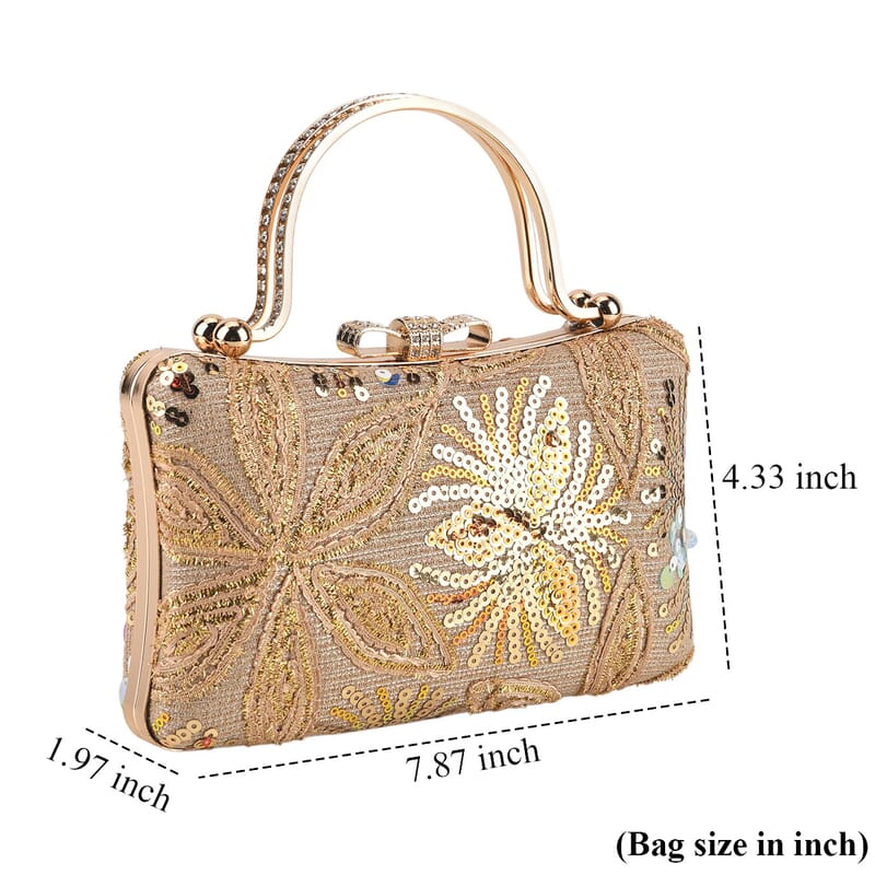 La Marey Gold Faux Leather Sequin Phone Bag with Shoulder Strap