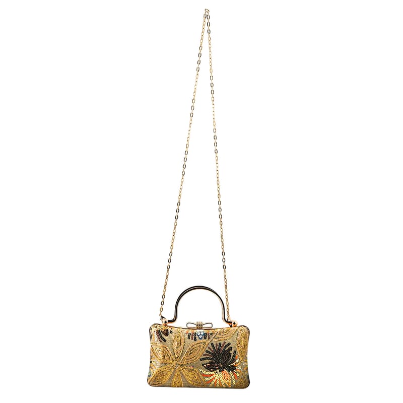 La Marey Gold Faux Leather Sequin Phone Bag with Shoulder Strap