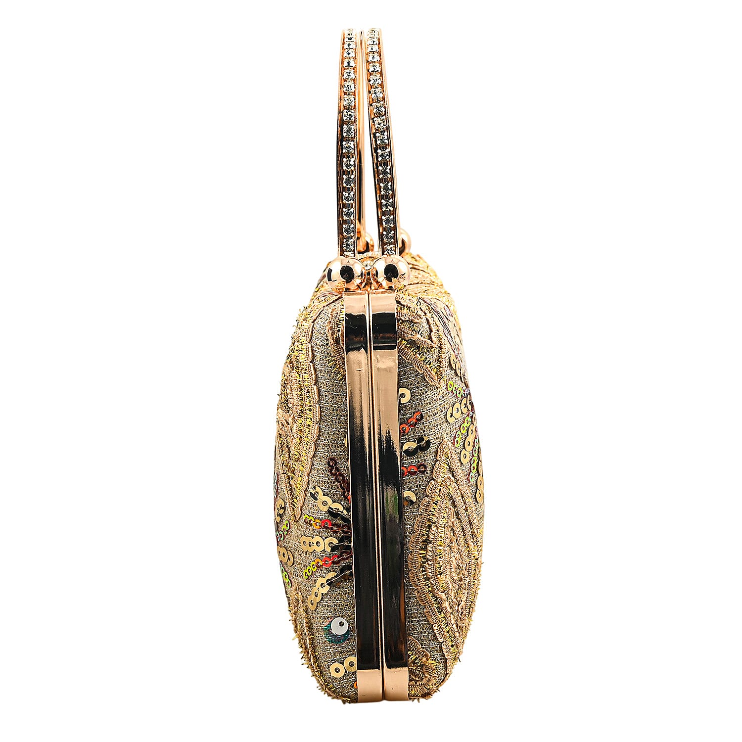 La Marey Gold Faux Leather Sequin Phone Bag with Shoulder Strap