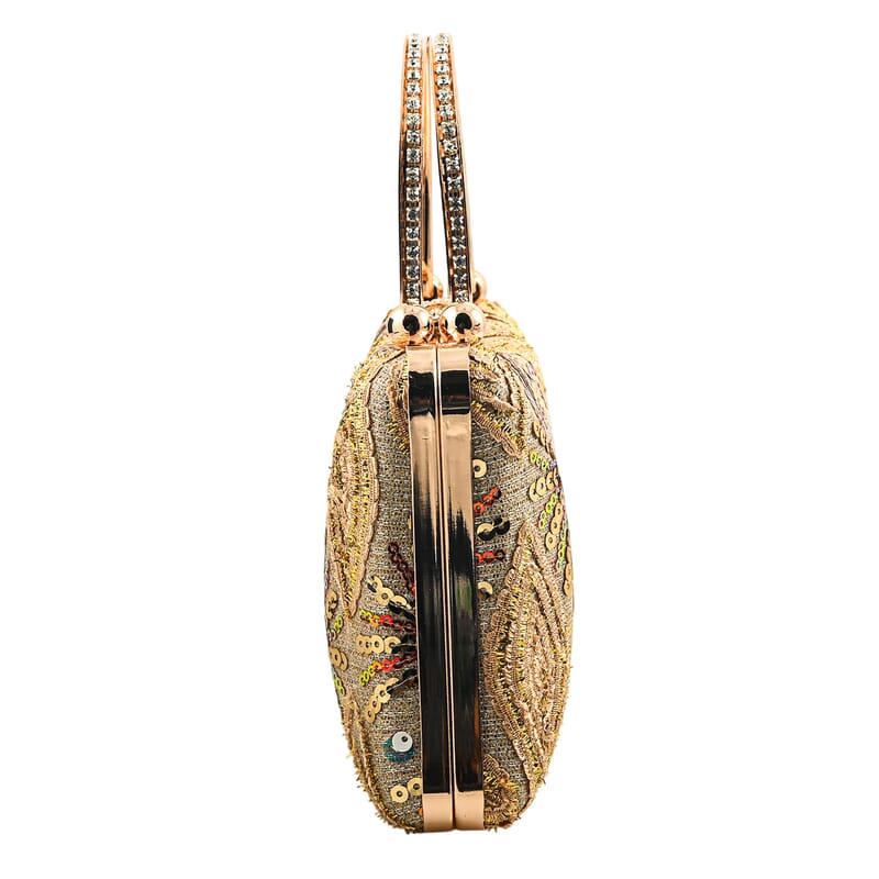 La Marey Gold Faux Leather Sequin Phone Bag with Shoulder Strap