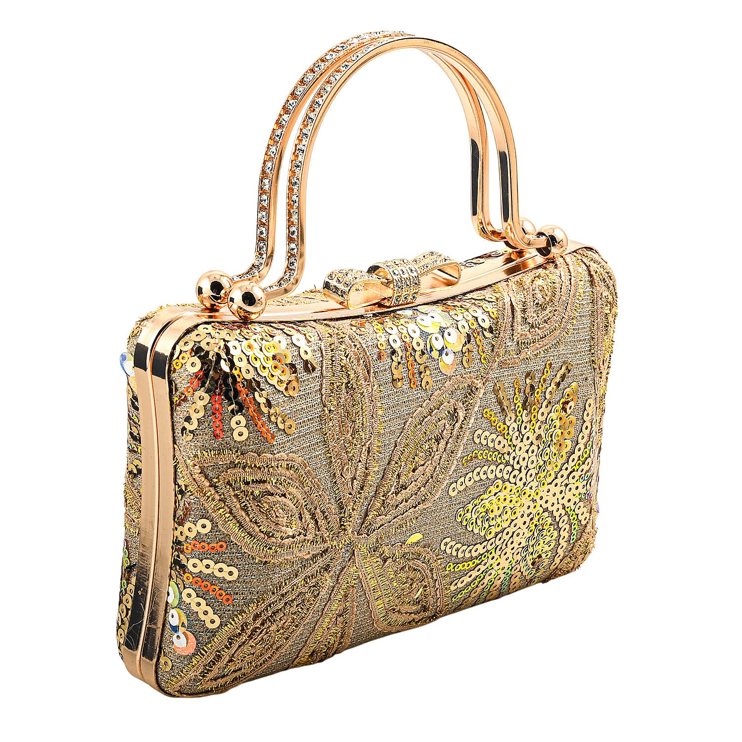 La Marey Gold Faux Leather Sequin Phone Bag with Shoulder Strap