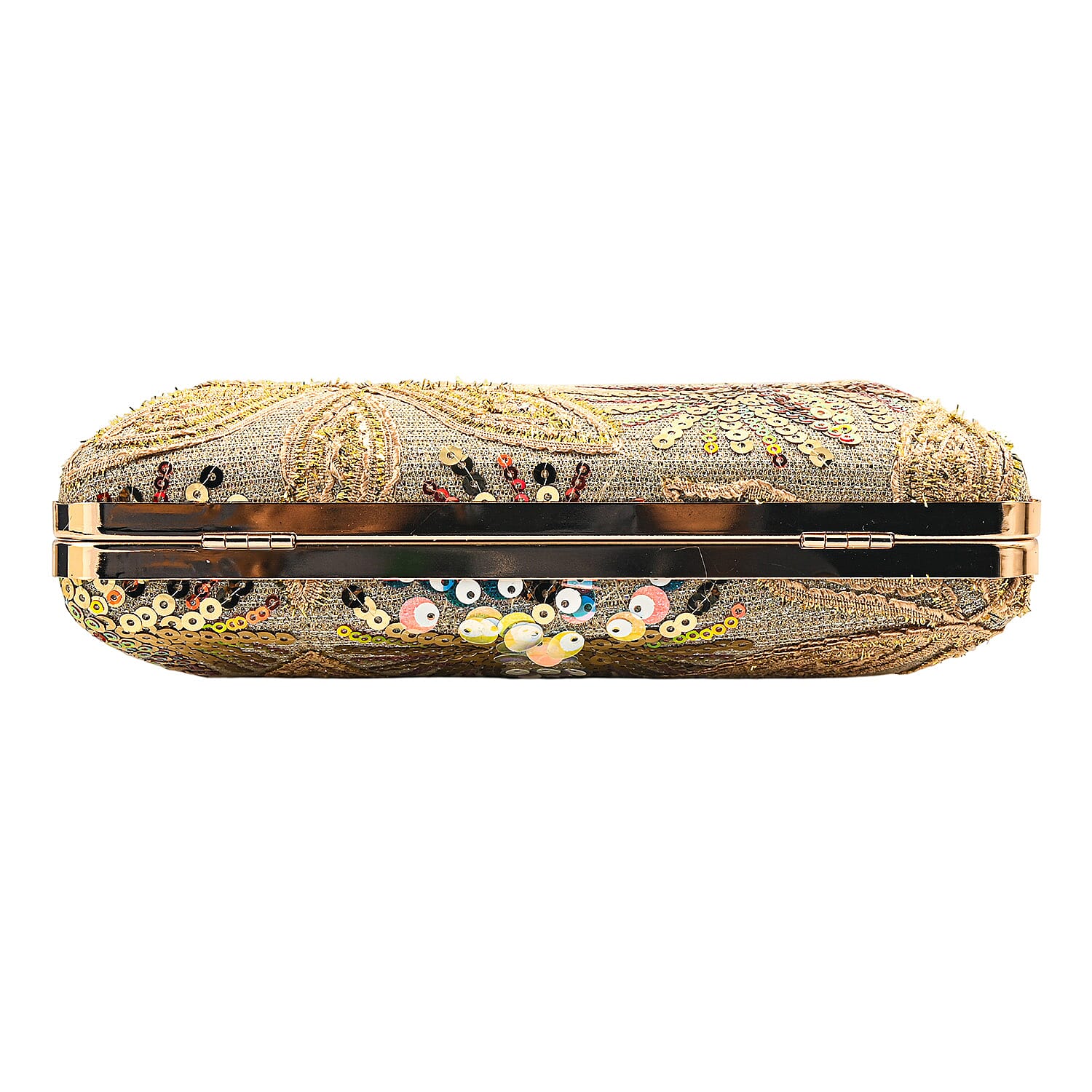 La Marey Gold Faux Leather Sequin Phone Bag with Shoulder Strap