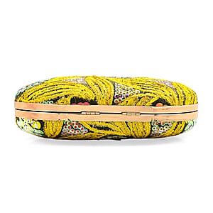 La Marey Yellow Faux Leather Oval Sequin Clutch Bag with Shoulder Strap