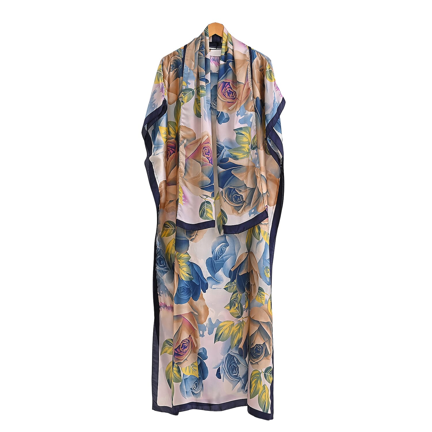 La Marey Off- White Floral Print Long Kaftan with Scarf