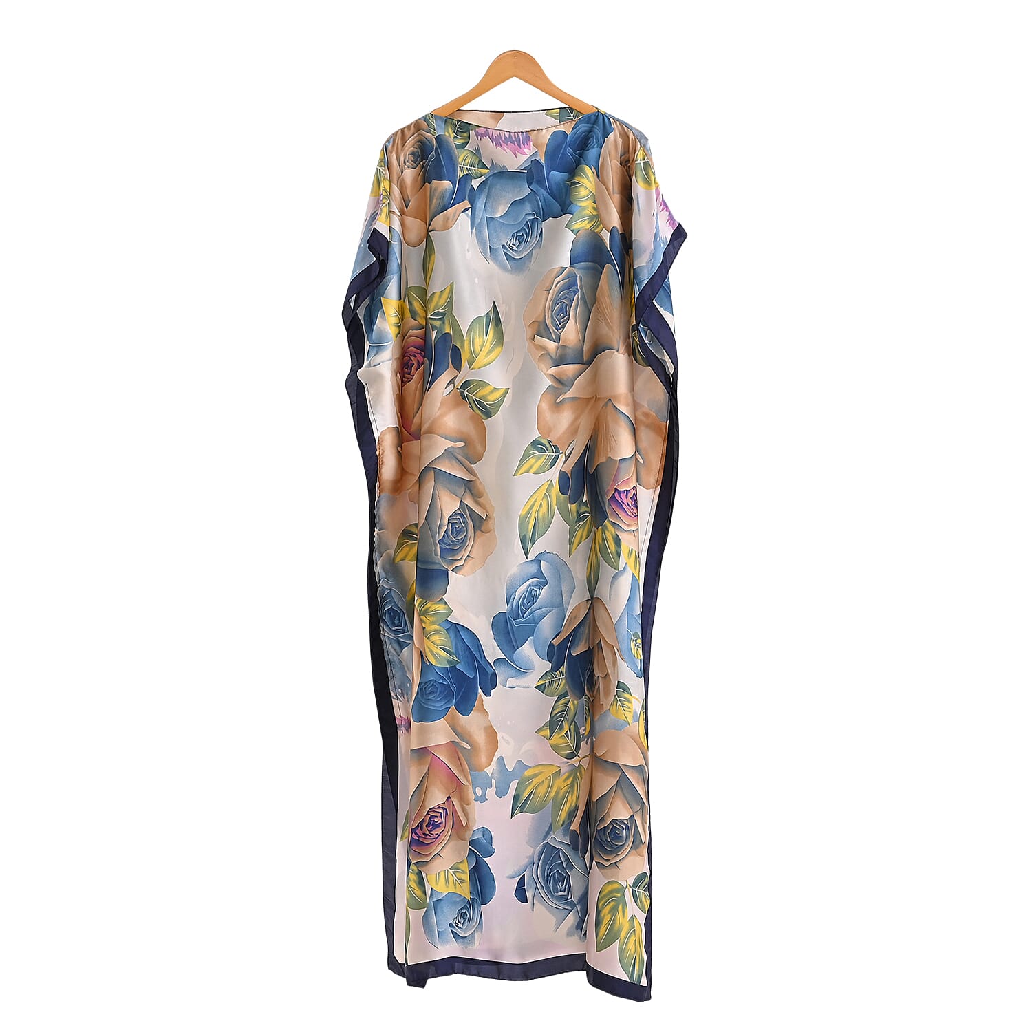 La Marey Off- White Floral Print Long Kaftan with Scarf