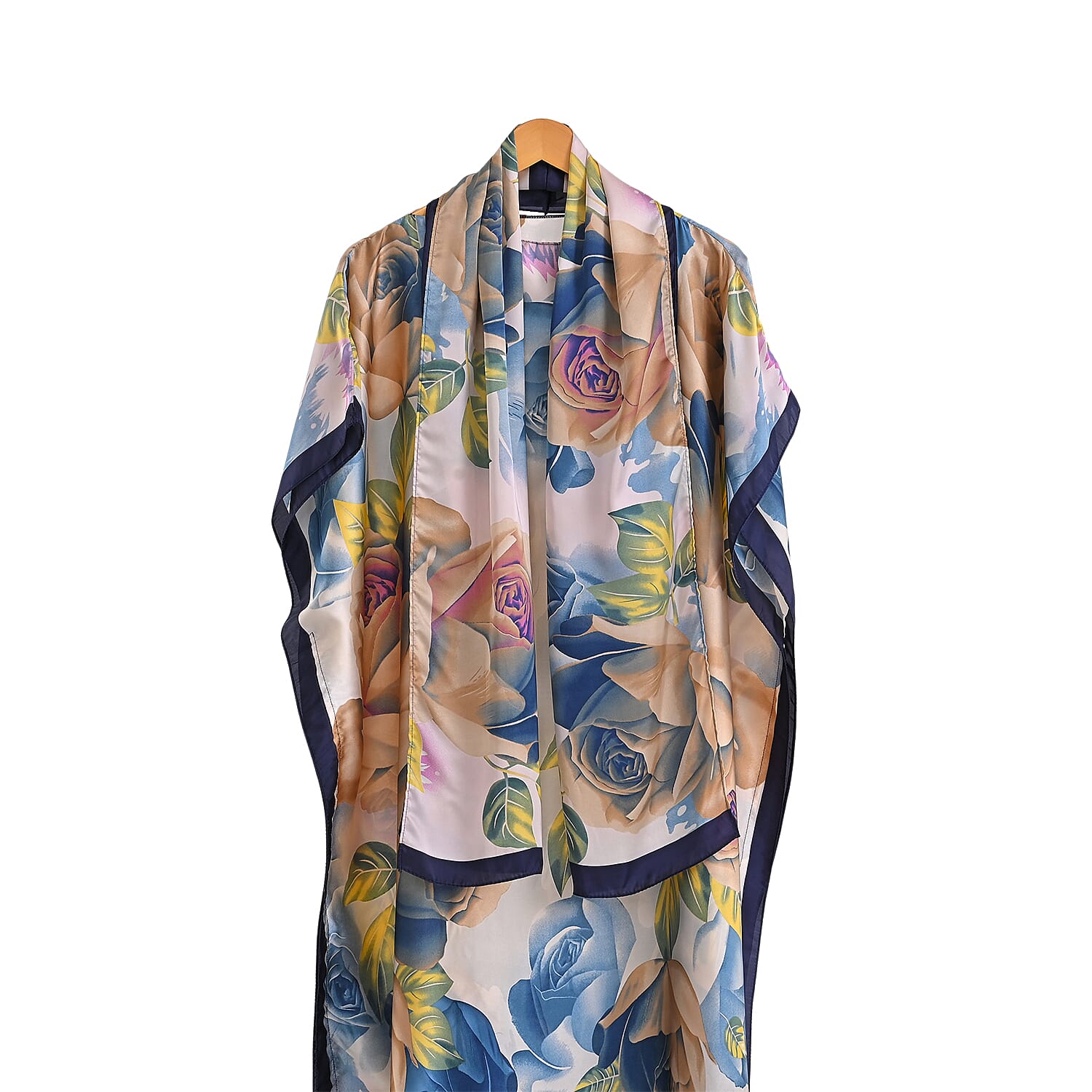 La Marey Off- White Floral Print Long Kaftan with Scarf