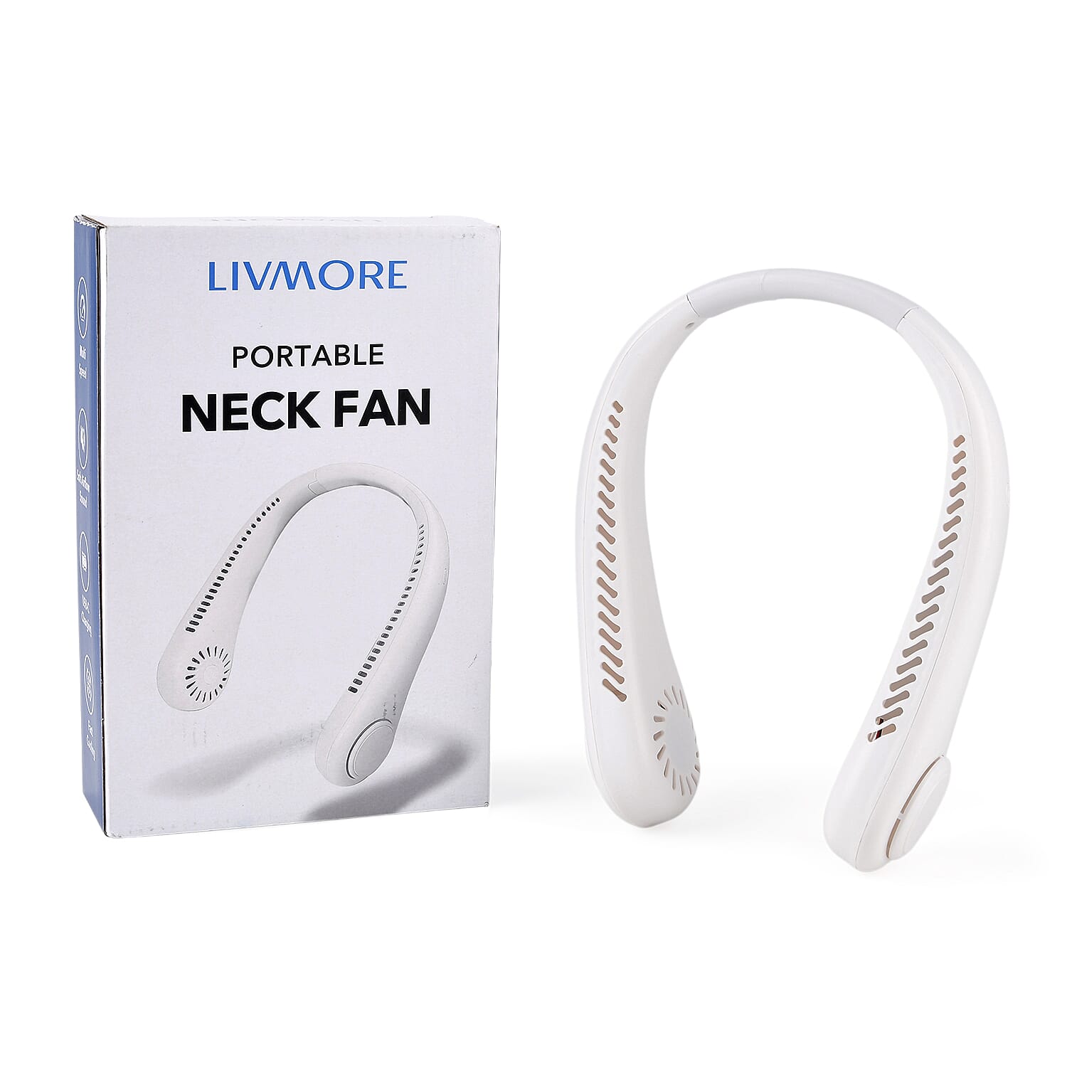 Livmore White Rechargeable Portable Neck Fan