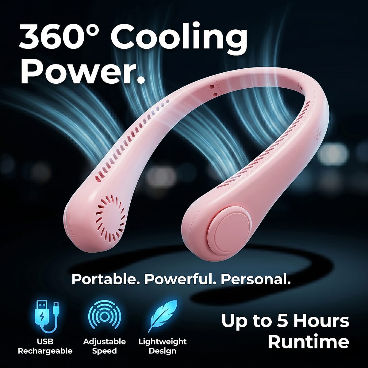Livmore Pink Rechargeable Portable Neck Fan image number 3