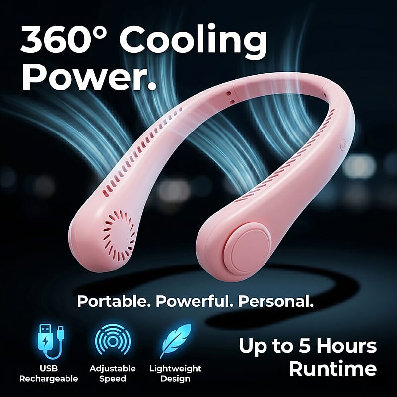 Livmore Pink Rechargeable Portable Neck Fan