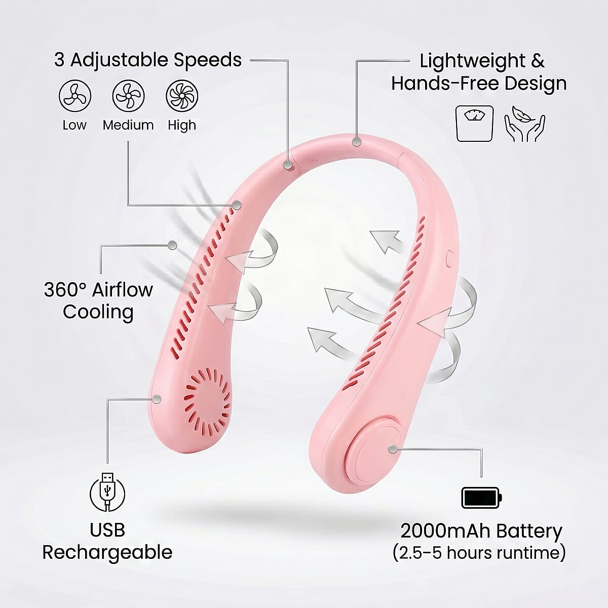 Livmore Pink Rechargeable Portable Neck Fan image number 6