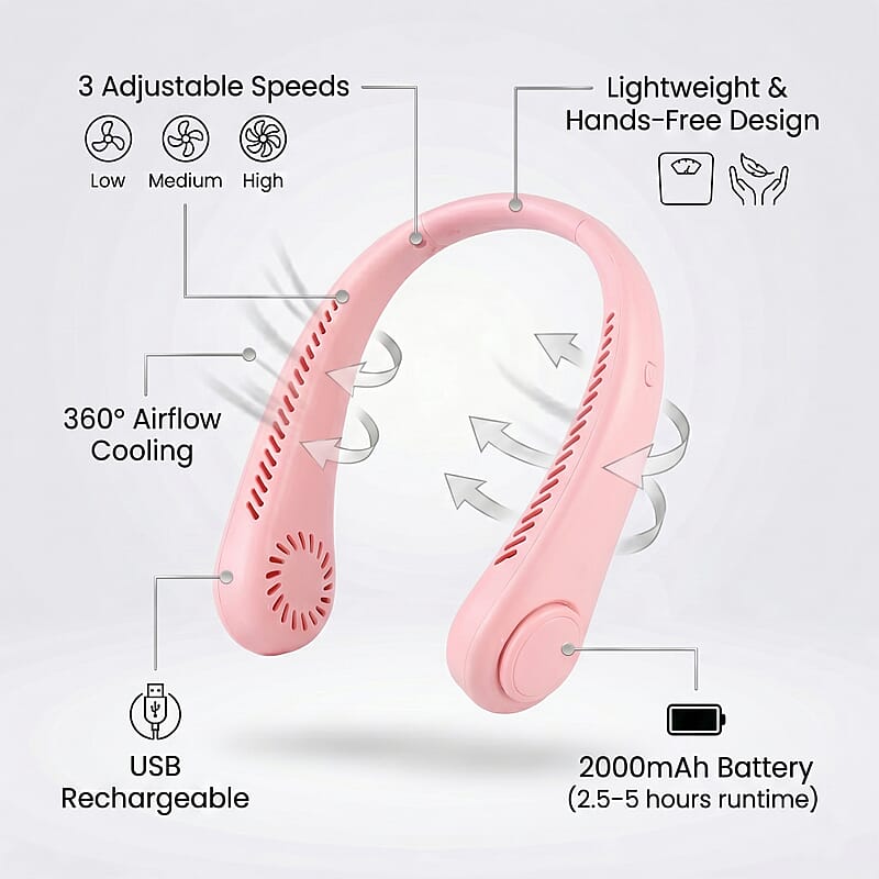 Livmore Pink Rechargeable Portable Neck Fan