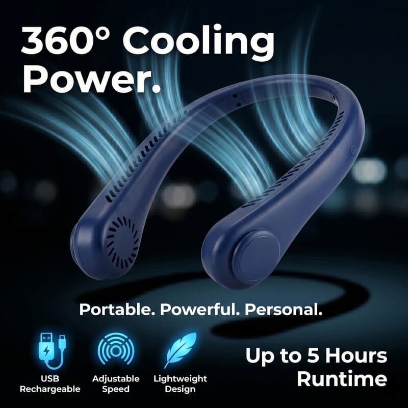 Livmore Blue Rechargeable Portable Neck Fan