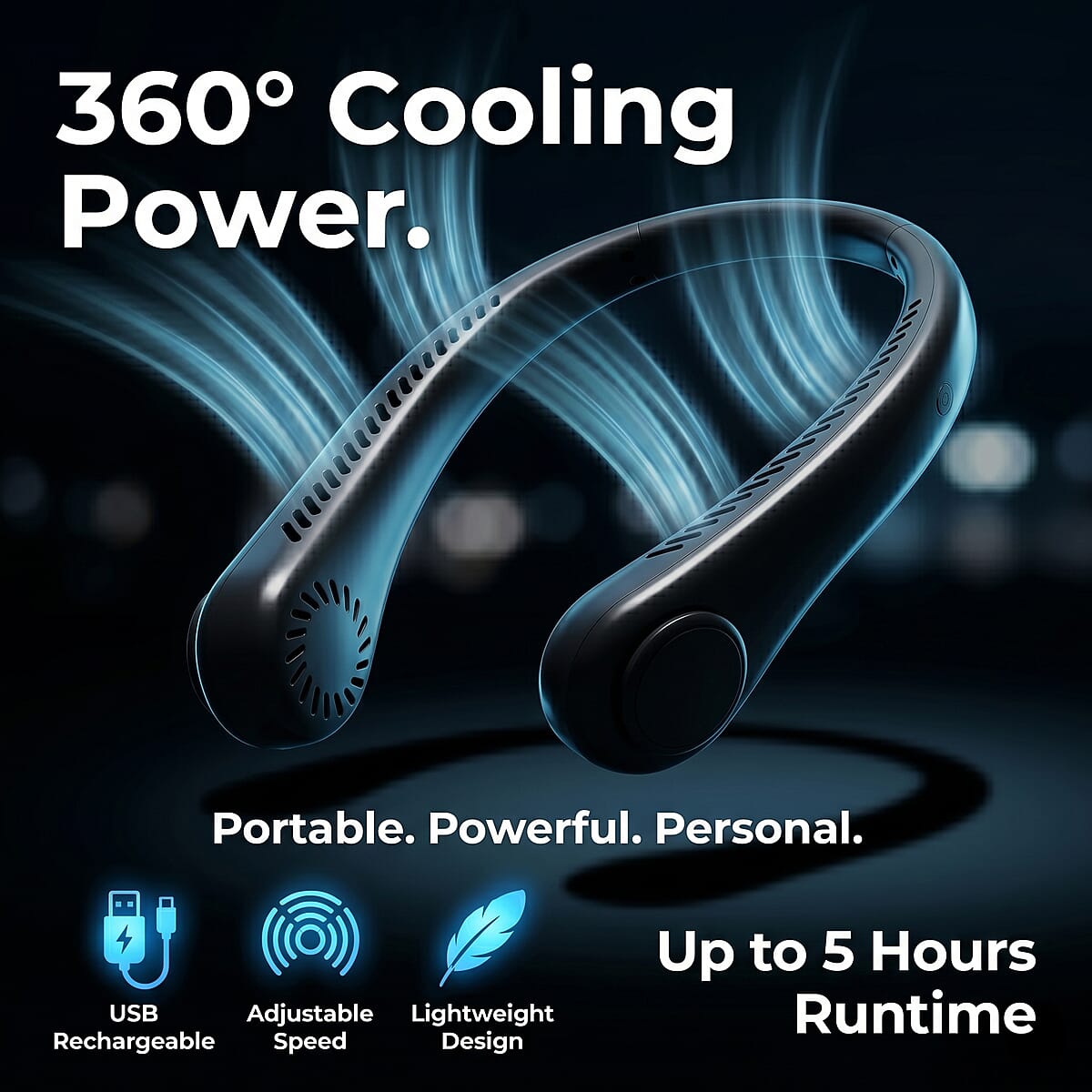Livmore Black Rechargeable Portable Neck Fan image number 3