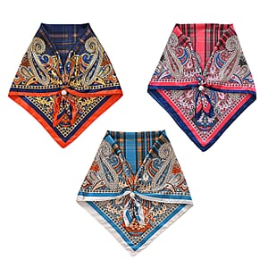 La Marey Purple, Orange and Sky Blue Set of 3 Paisley Print Scarf