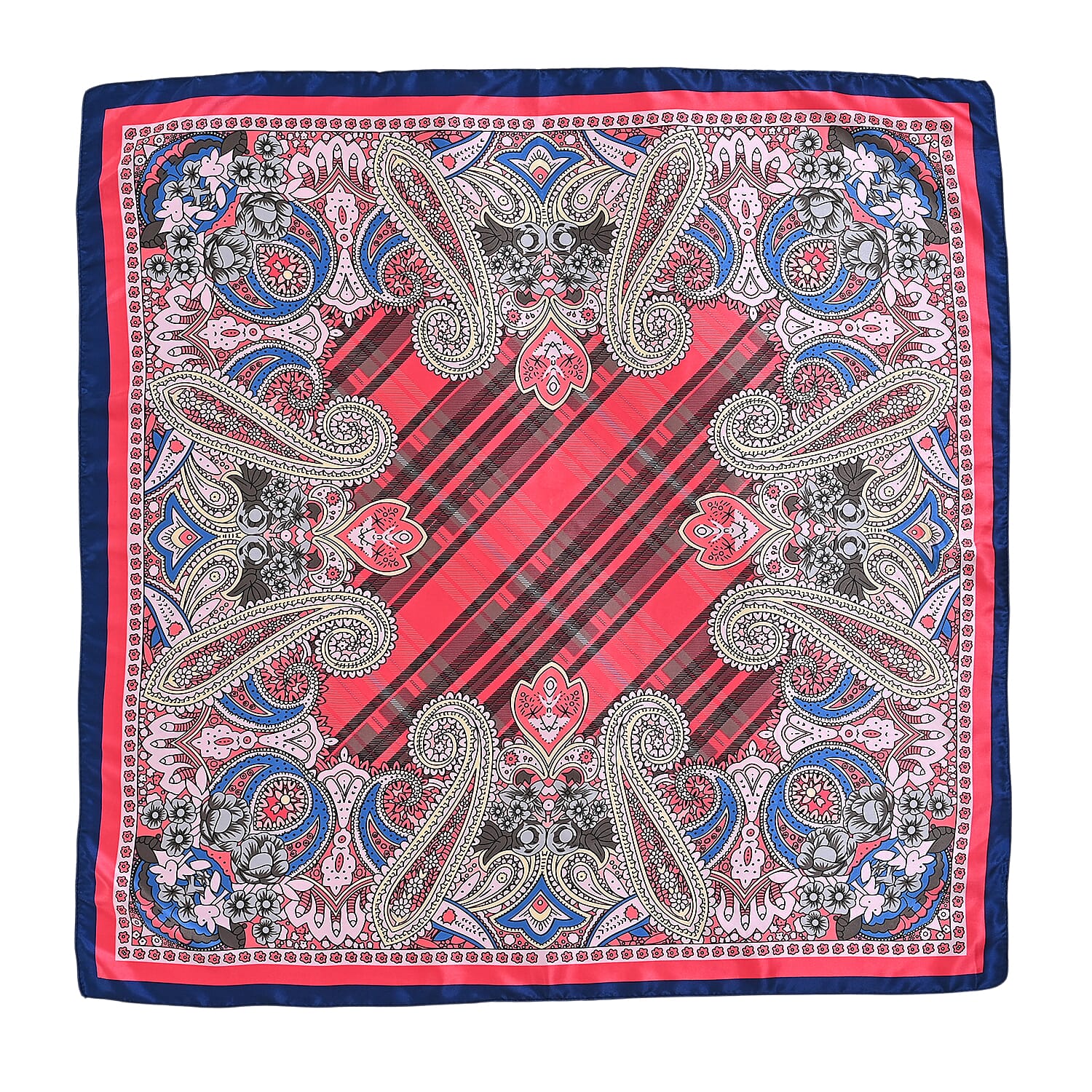 La Marey Purple, Orange and Sky Blue Set of 3 Paisley Print Scarf with Pearl Buckle