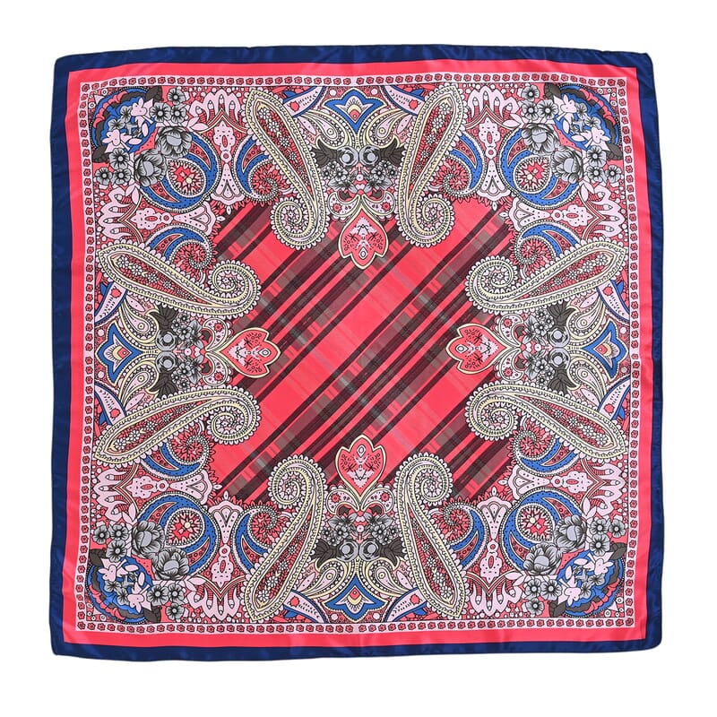 La Marey Purple, Orange and Sky Blue Set of 3 Paisley Print Scarf with Pearl Buckle