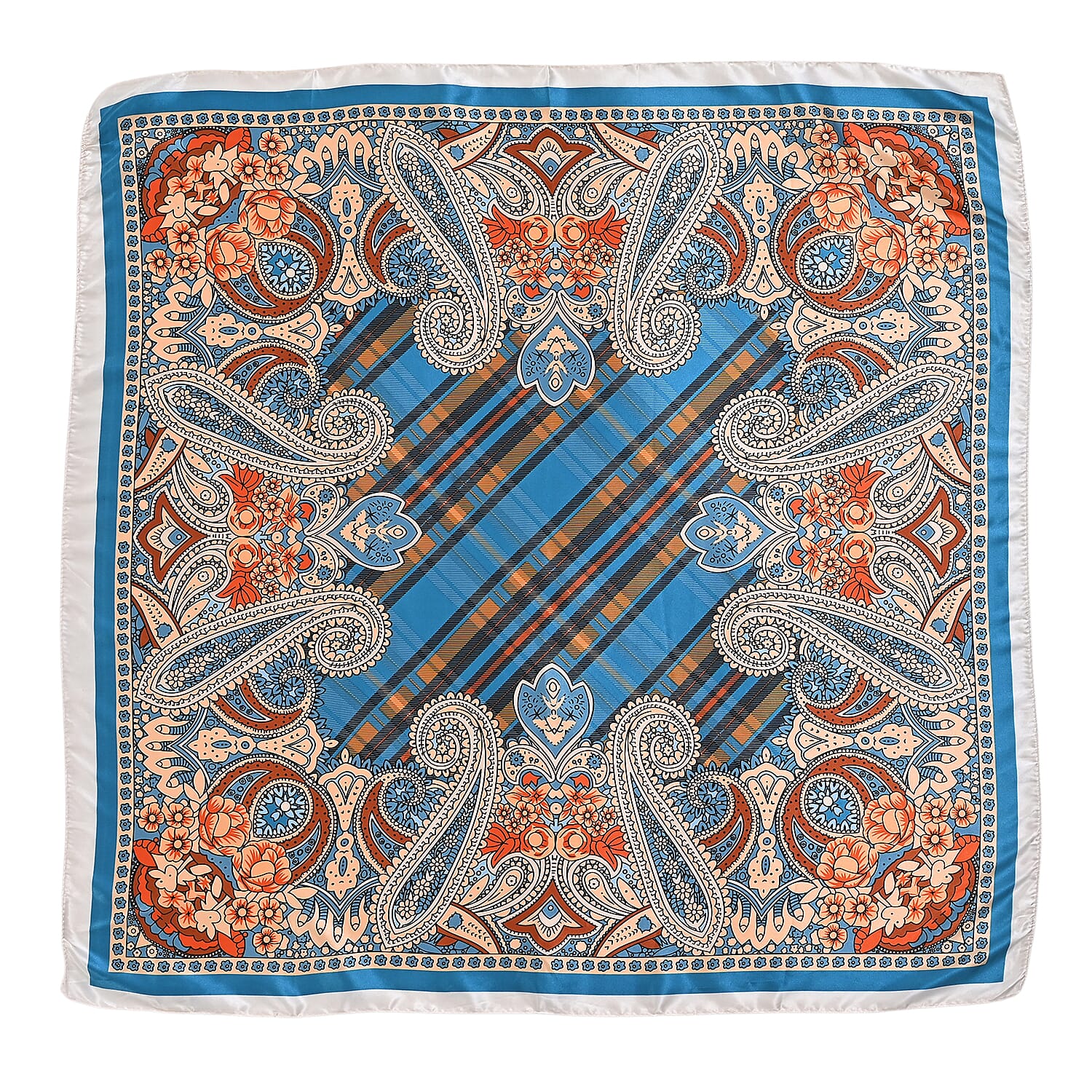 La Marey Purple, Orange and Sky Blue Set of 3 Paisley Print Scarf with Pearl Buckle
