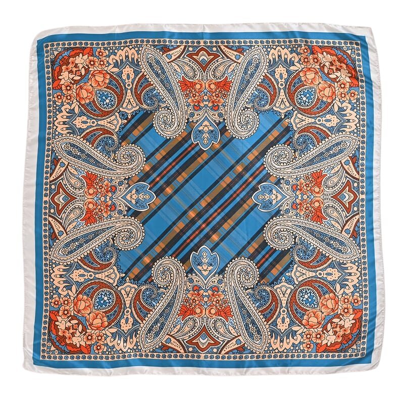 La Marey Purple, Orange and Sky Blue Set of 3 Paisley Print Scarf with Pearl Buckle