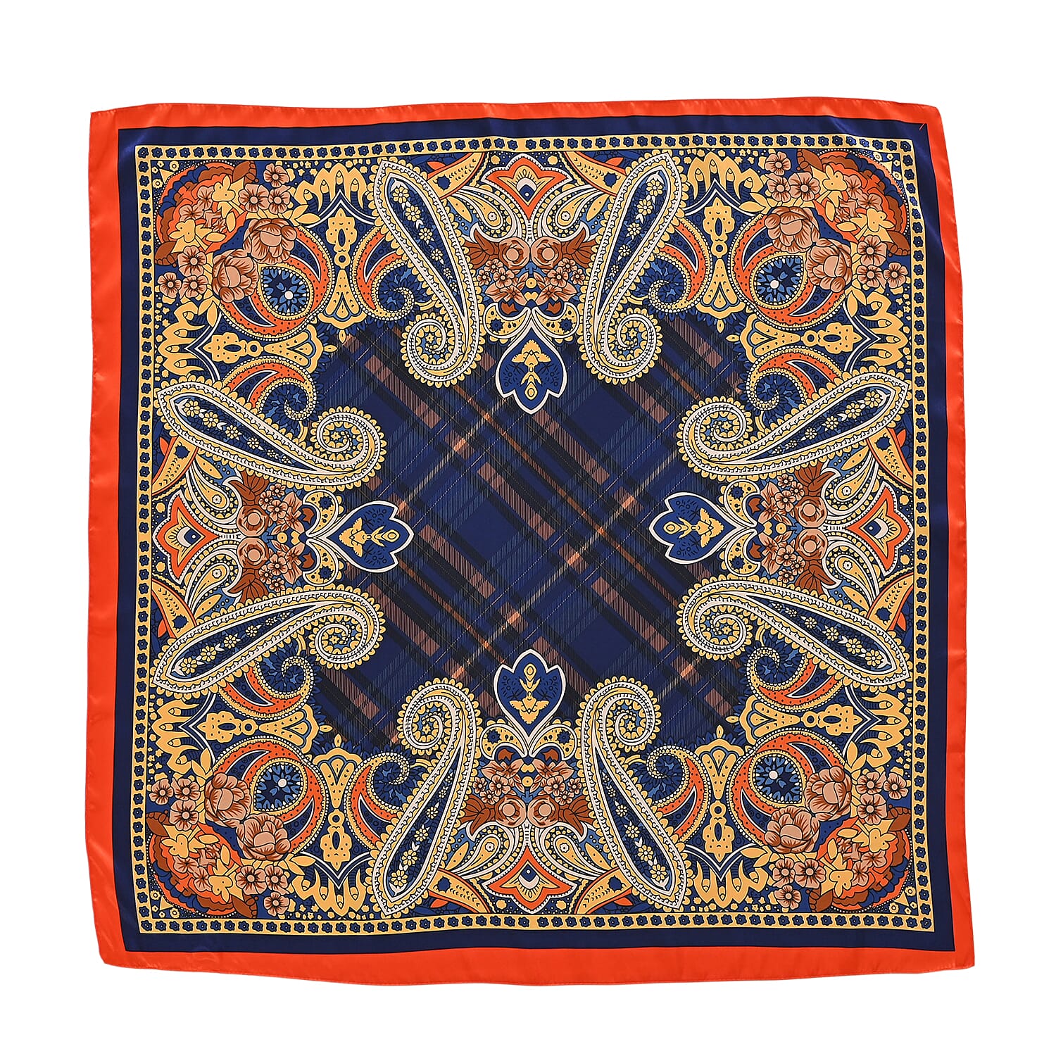 La Marey Purple, Orange and Sky Blue Set of 3 Paisley Print Scarf with Pearl Buckle