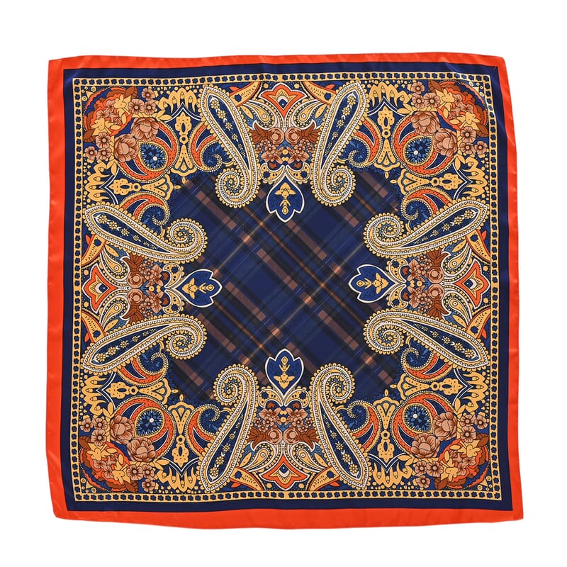 La Marey Purple, Orange and Sky Blue Set of 3 Paisley Print Scarf with Pearl Buckle