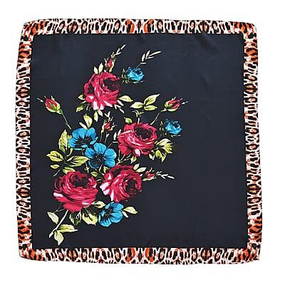 La Marey Pink, Green and Navy Set of 3 Floral Print Scarf with Pearl Buckle