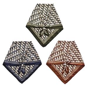 La Marey Green, Navy and Brown Set of 3 Geometric Monogram Print Scarf