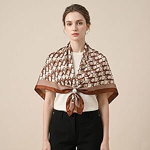 La Marey Green, Navy and Brown Set of 3 Geometric Monogram Print Scarf