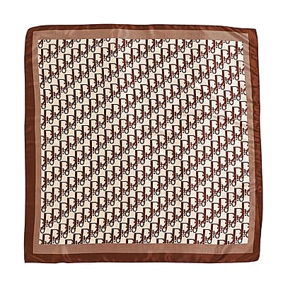 La Marey Green, Navy and Brown Set of 3 Geometric Monogram Print Scarf with Pearl Buckle