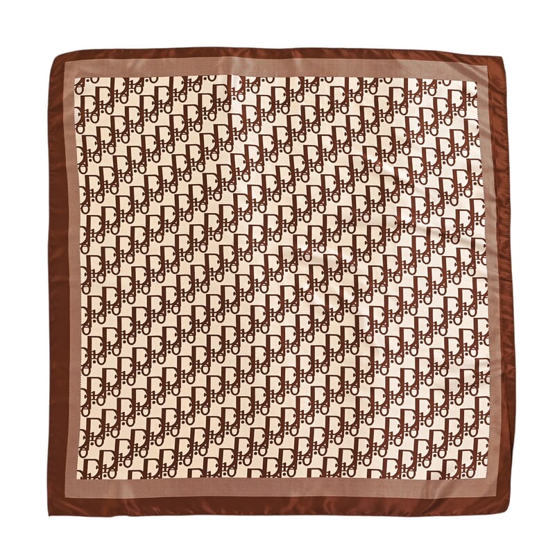 La Marey Green, Navy and Brown Set of 3 Geometric Monogram Print Scarf with Pearl Buckle