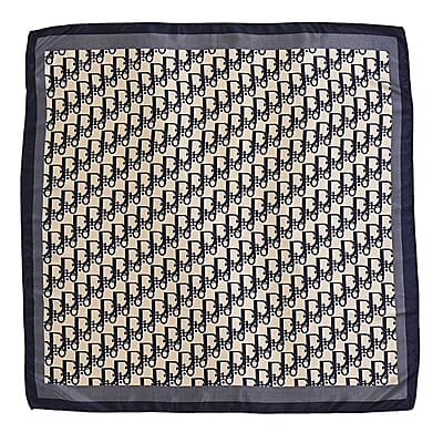 La Marey Green, Navy and Brown Set of 3 Geometric Monogram Print Scarf with Pearl Buckle