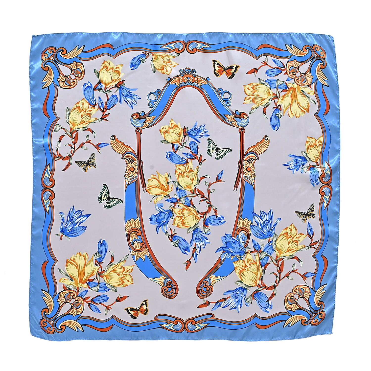 La Marey Multi Color Set of 3 Floral Print Scarf with Pearl Buckle
