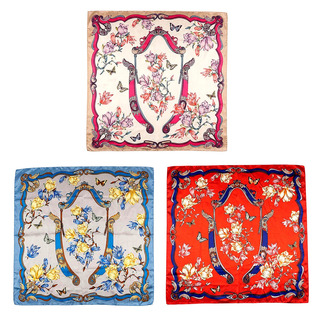 La Marey Multi Color Set of 3 Floral Print Scarf image number 2