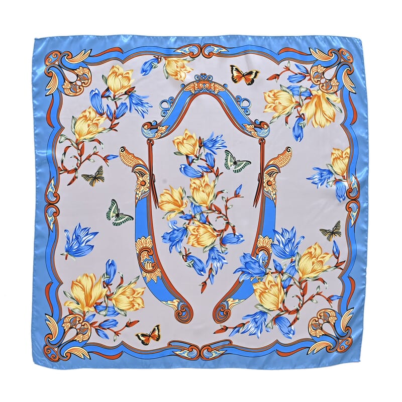 La Marey Multi Color Set of 3 Floral Print Scarf with Pearl Buckle