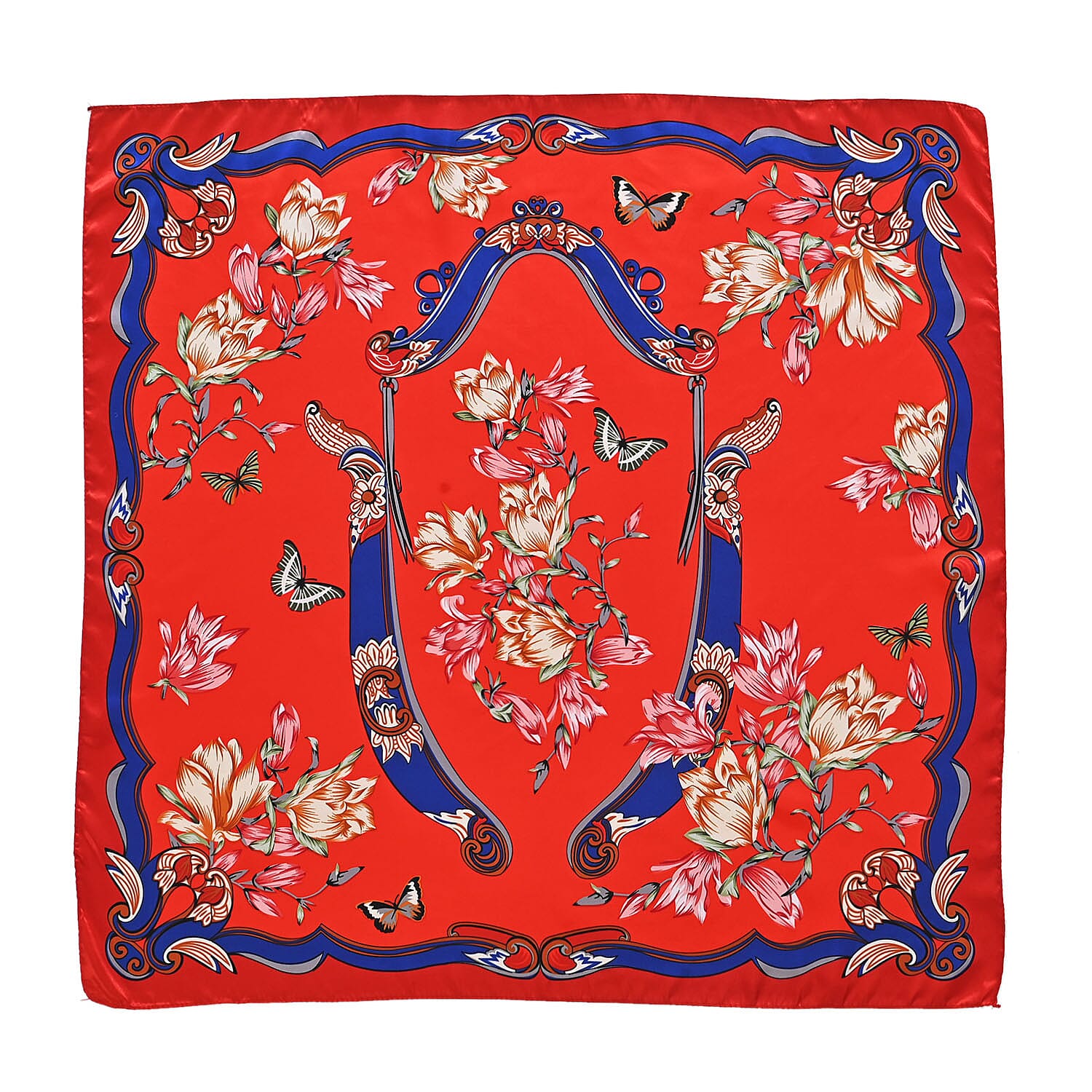 La Marey Multi Color Set of 3 Floral Print Scarf with Pearl Buckle