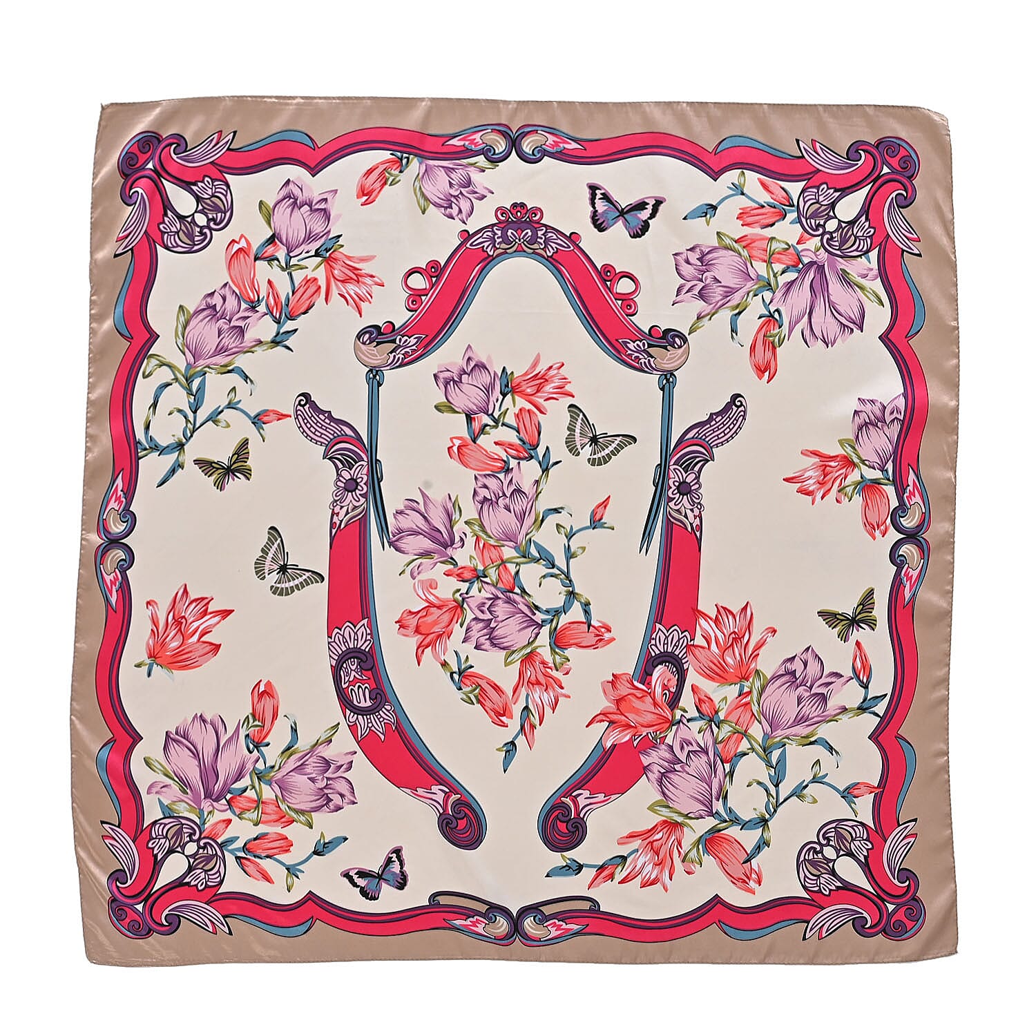 La Marey Multi Color Set of 3 Floral Print Scarf with Pearl Buckle