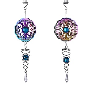 Livmore Set of 2 Stainless Steel Multi Color Floral Magic Wind Spinner Set