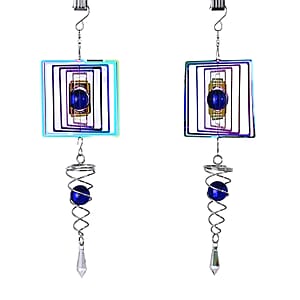 Livmore Set of 2 Stainless Steel Multi Color Layered Square Magic Wind Spinner Set