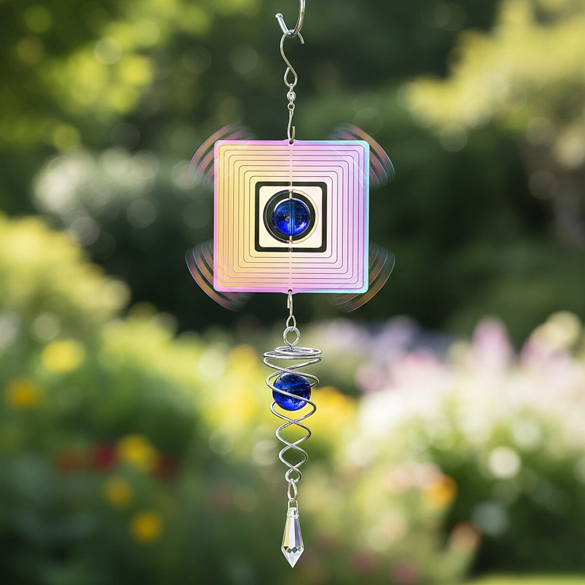 Livmore Set of 2 Stainless Steel Multi Color Layered Square Magic Wind Spinner Set image number 1