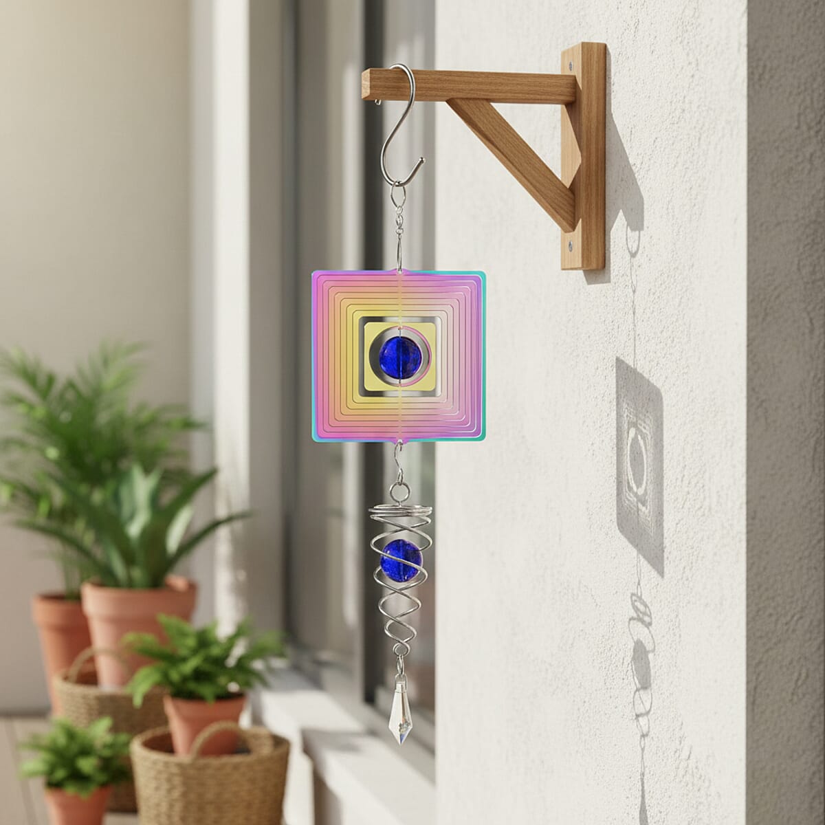 Livmore Set of 2 Stainless Steel Multi Color Layered Square Magic Wind Spinner Set image number 2