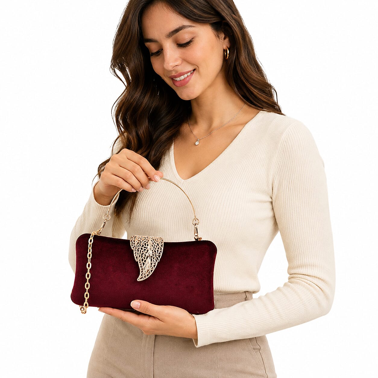 La marey Wine Leaf Shaped Phone Bag with Shoulder Chain Strap