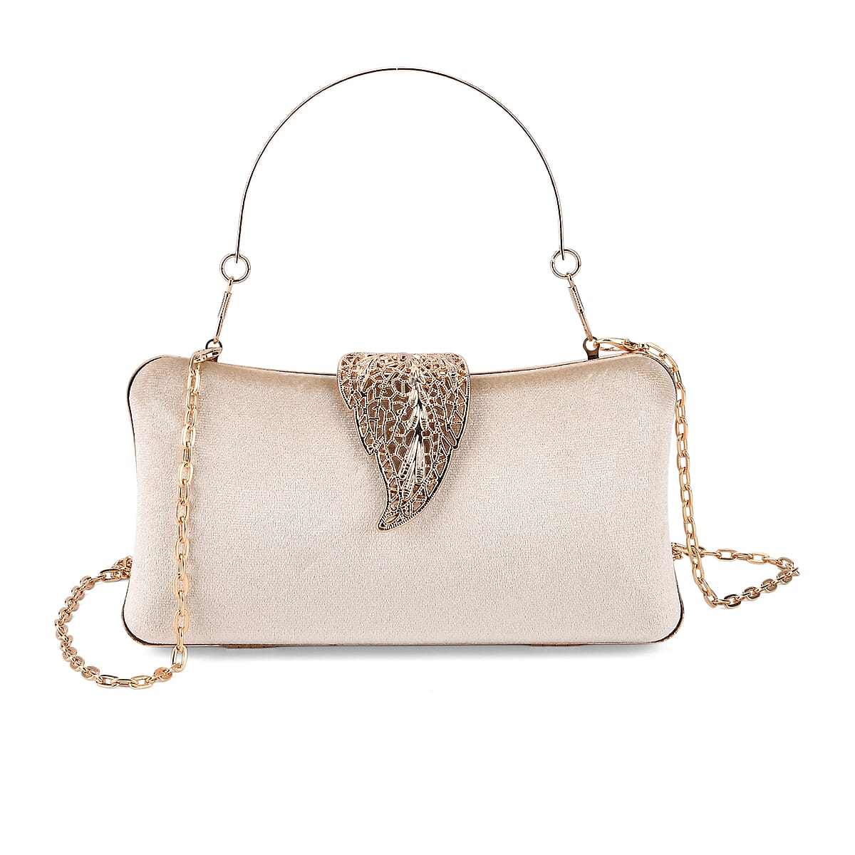 La marey Beige Leaf Shaped Phone Bag with Shoulder Chain Strap image number 2