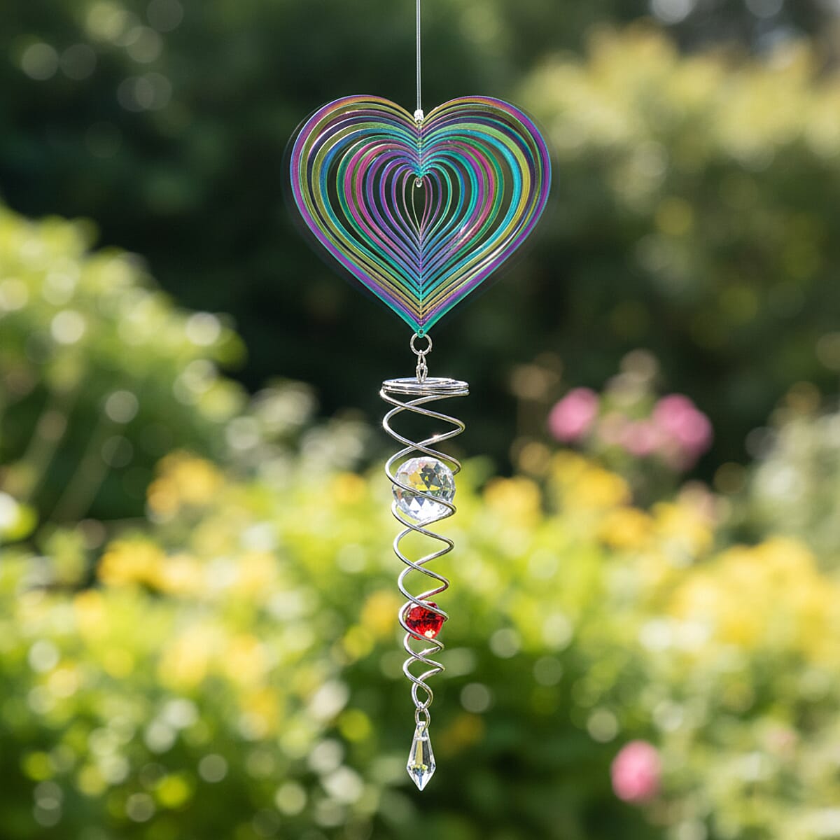 Stainless Steel Magic Kinetic Sculpture Heart Wind Spinner image number 1