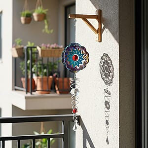 Stainless Steel Magic Kinetic Sculpture Round Floral Wind Spinner (6)