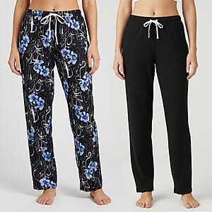 La Marey Black and Blue Floral Print Set of 2 Pajama Pants - One Size Fits Most