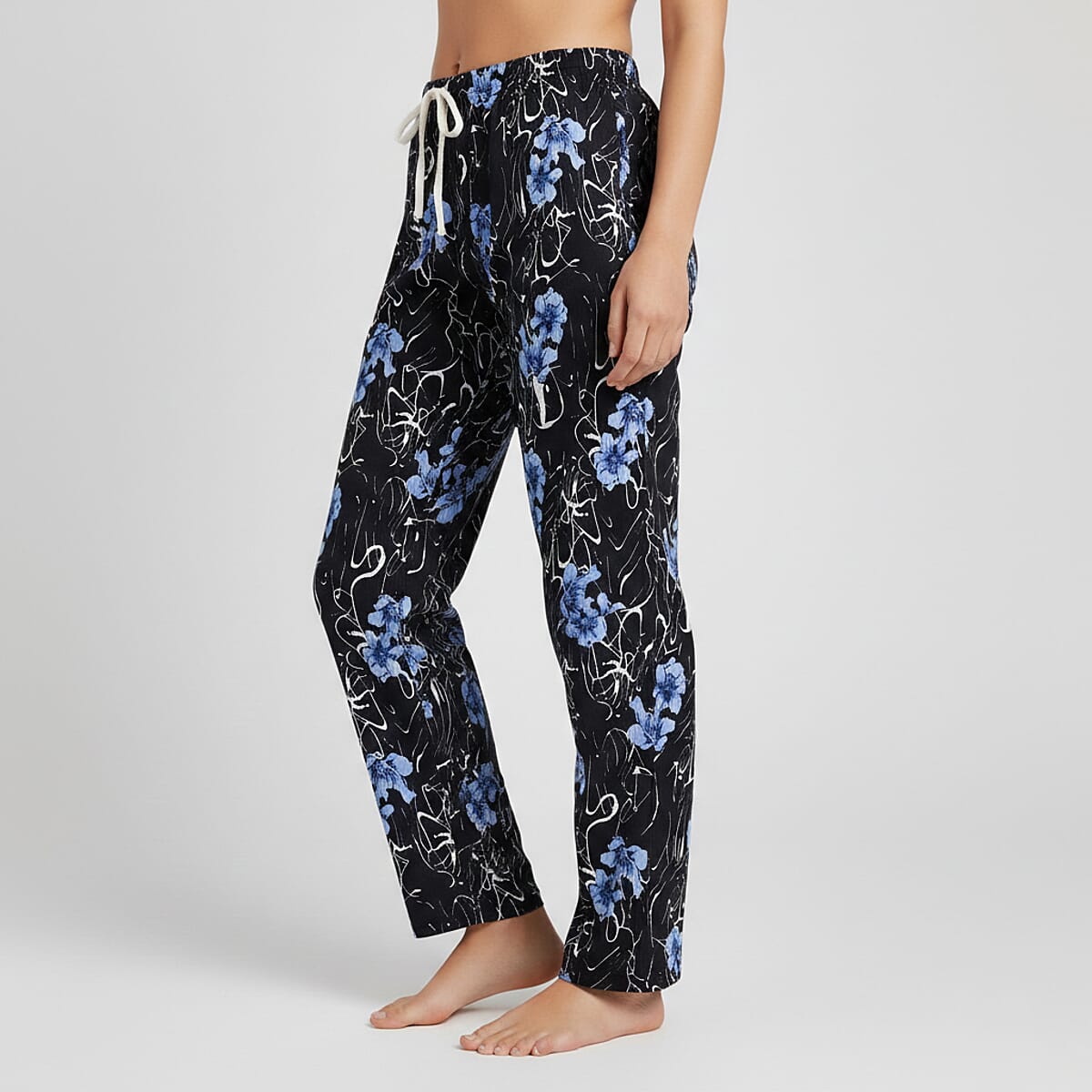 La Marey Black and Blue Floral Print Set of 2 Pajama Pants - One Size Fits Most image number 2