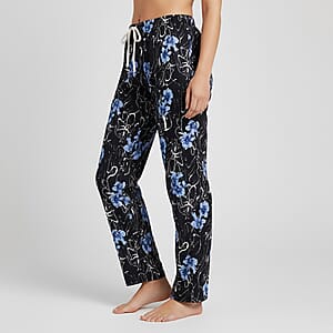 La Marey Black and Blue Floral Print Set of 2 Pajama Pants - One Size Fits Most