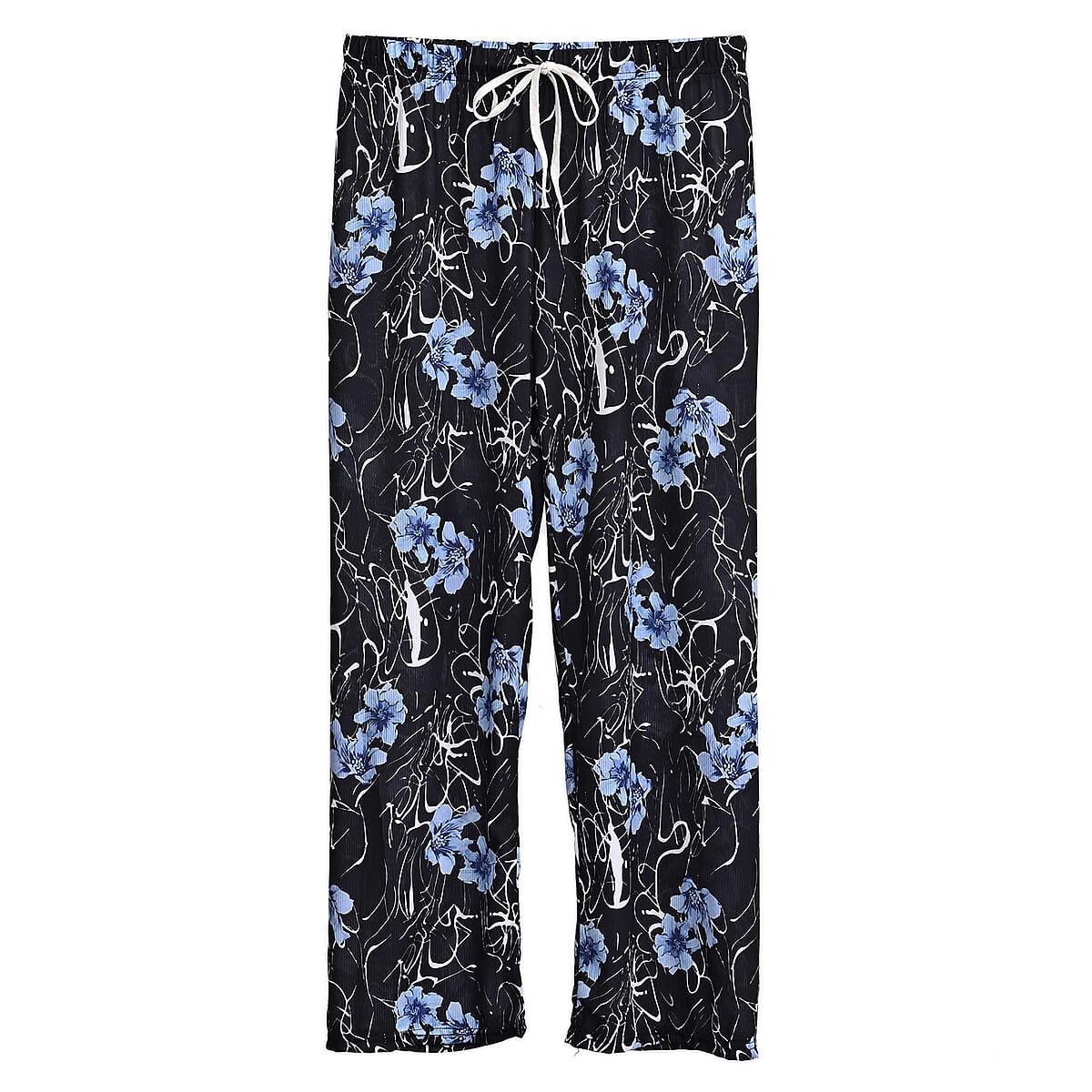 La Marey Black and Blue Floral Print Set of 2 Pajama Pants - One Size Fits Most image number 6