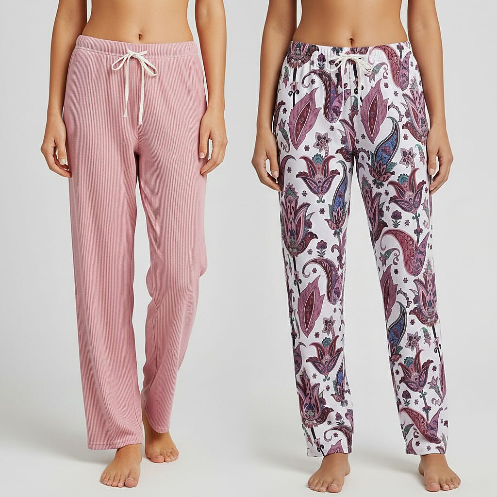 La Marey Pink and Floral Paisley Print Set of 2 Pajama Pant- One Size Fits Most